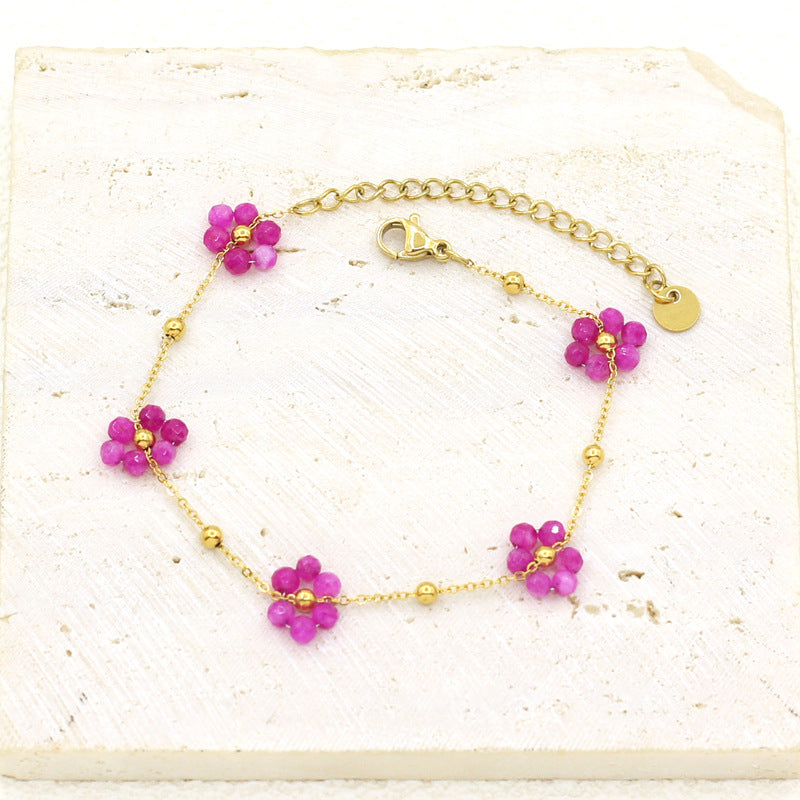 Wholesale Gold Plated Stainless Steel Freshwater Natural Stone Bracelet